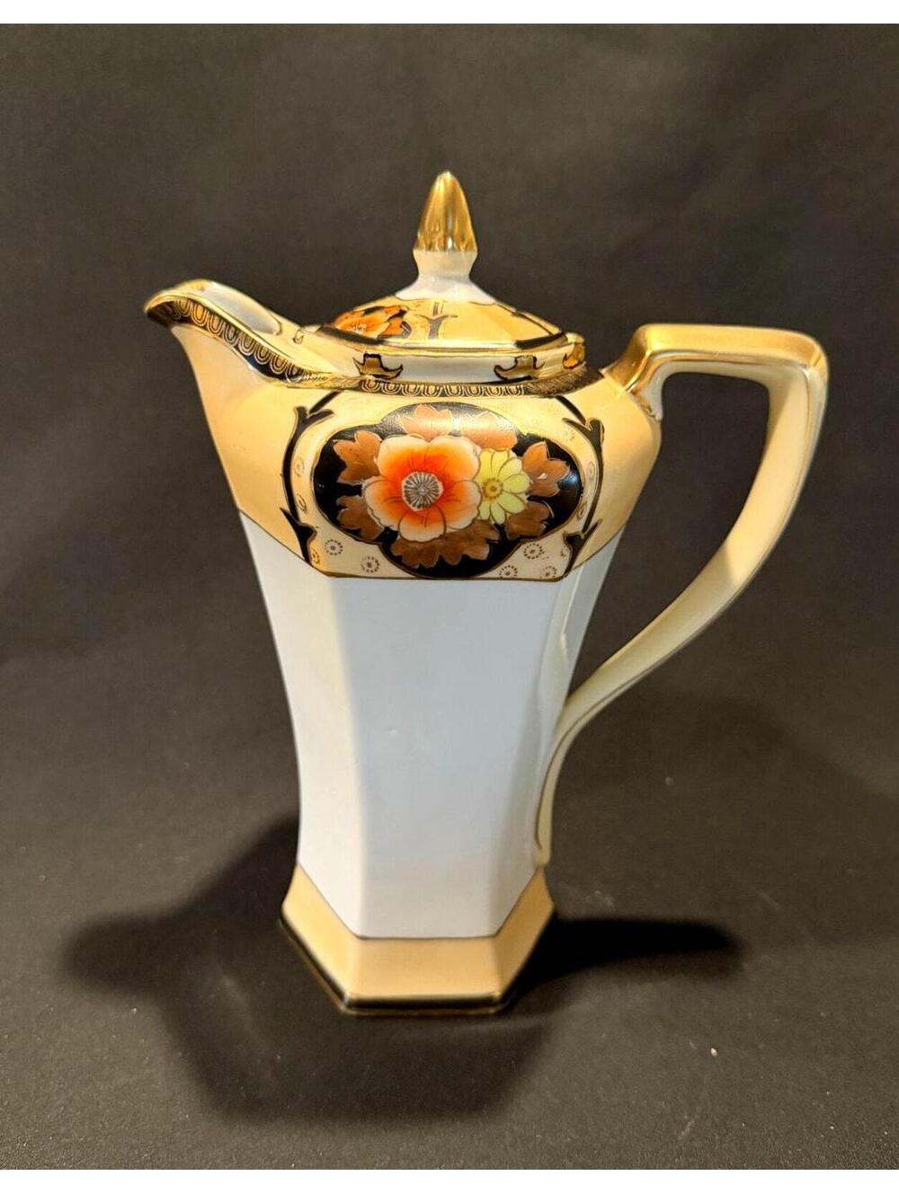 Vintage Noritake Porcelain Coffee Pot Chocolate Pot Floral Gold Trim Japan #418